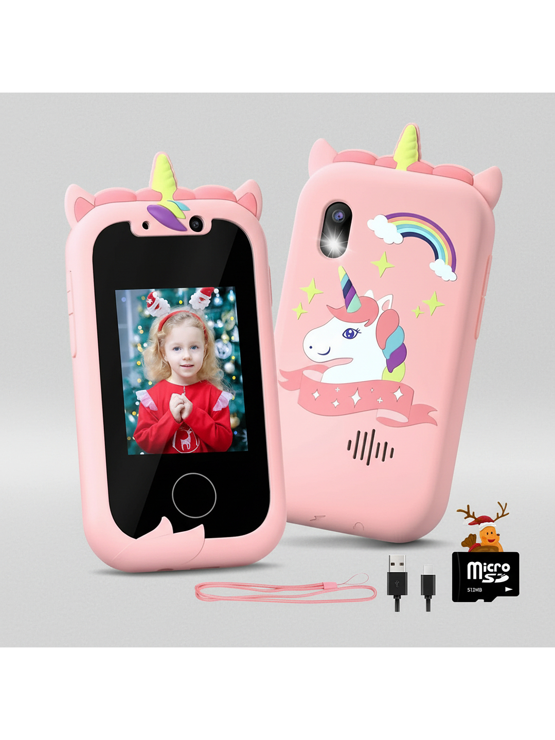 Teléfono Celular Juguete Para Niños Juegos Camara Tactil Rosado 3