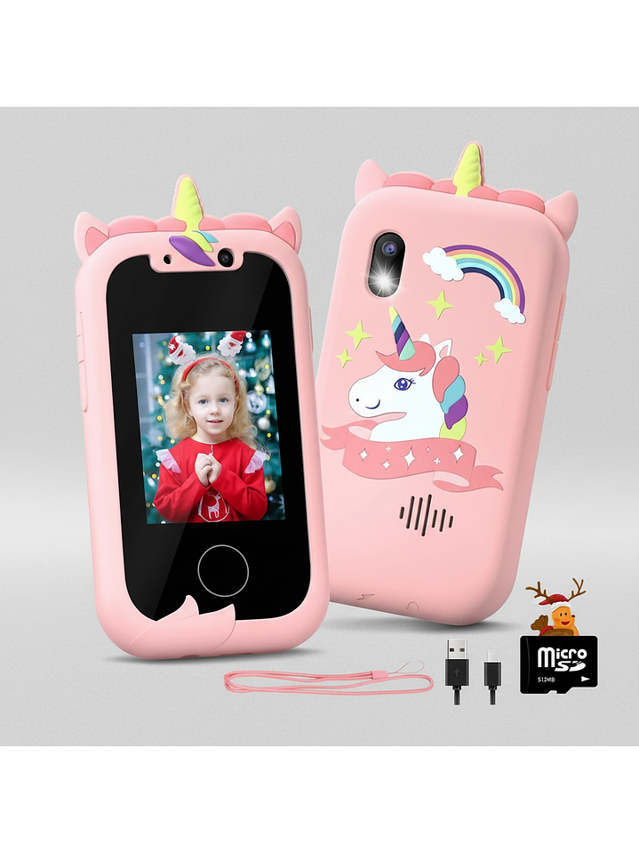 Teléfono Celular Juguete Para Niños Juegos Camara Tactil Rosado 3