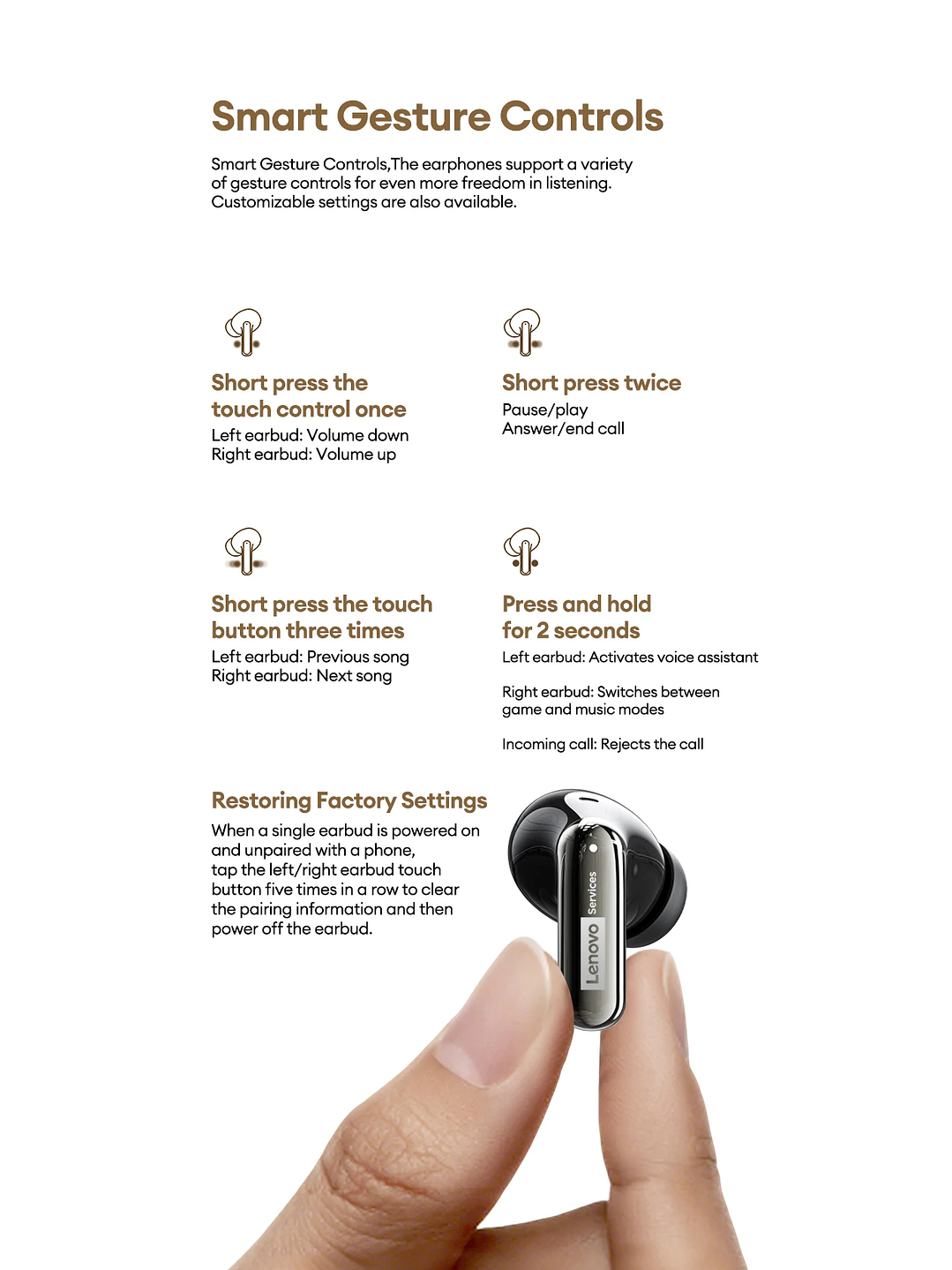 Lenovo Le208 Tws Bluetooth 6,0 Audífono Cancelación De Ruido 6