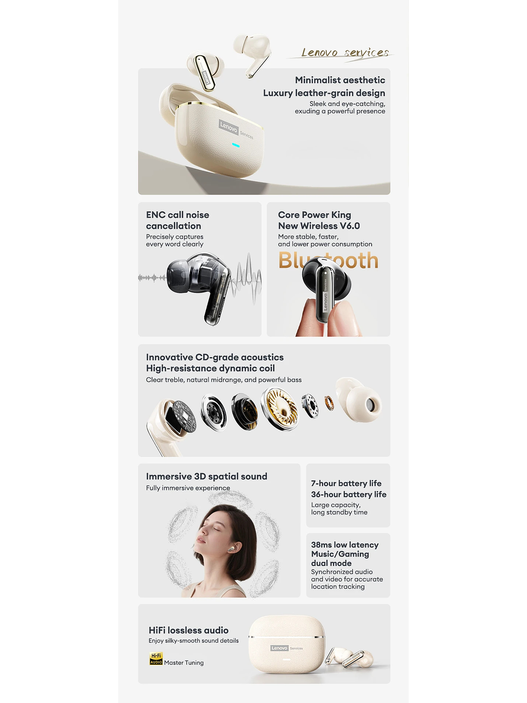 Lenovo Le208 Tws Bluetooth 6,0 Audífono Cancelación De Ruido 8