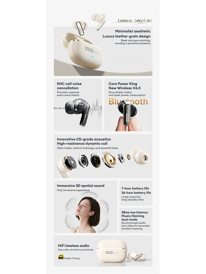 Lenovo Le208 Tws Bluetooth 6,0 Audífono Cancelación De Ruido 8