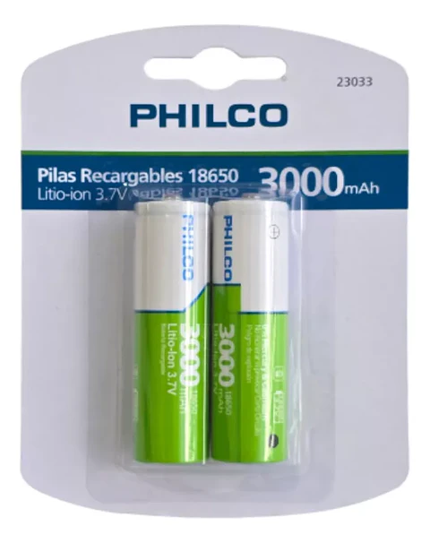Pack 2 Pilas Recargables 18650 Philco 3000mha Litio-ion