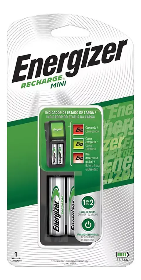 Cargador  Mini De Pilas AA Y AAA + 2 Pilas Energizer AA