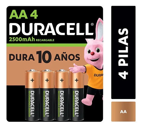 Pila Recargable Duracell Tamaño Aa 4 Unidades 2500 Mah
