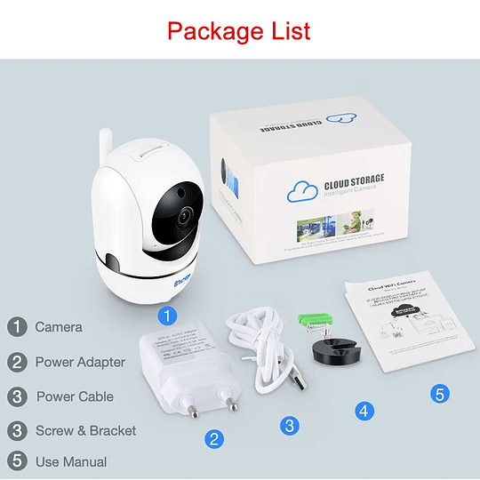 Câmera de Segurança IP HD para Casa WIFI 360°, Câmera CCTV com Áudio Bidirecional e Visão Noturna