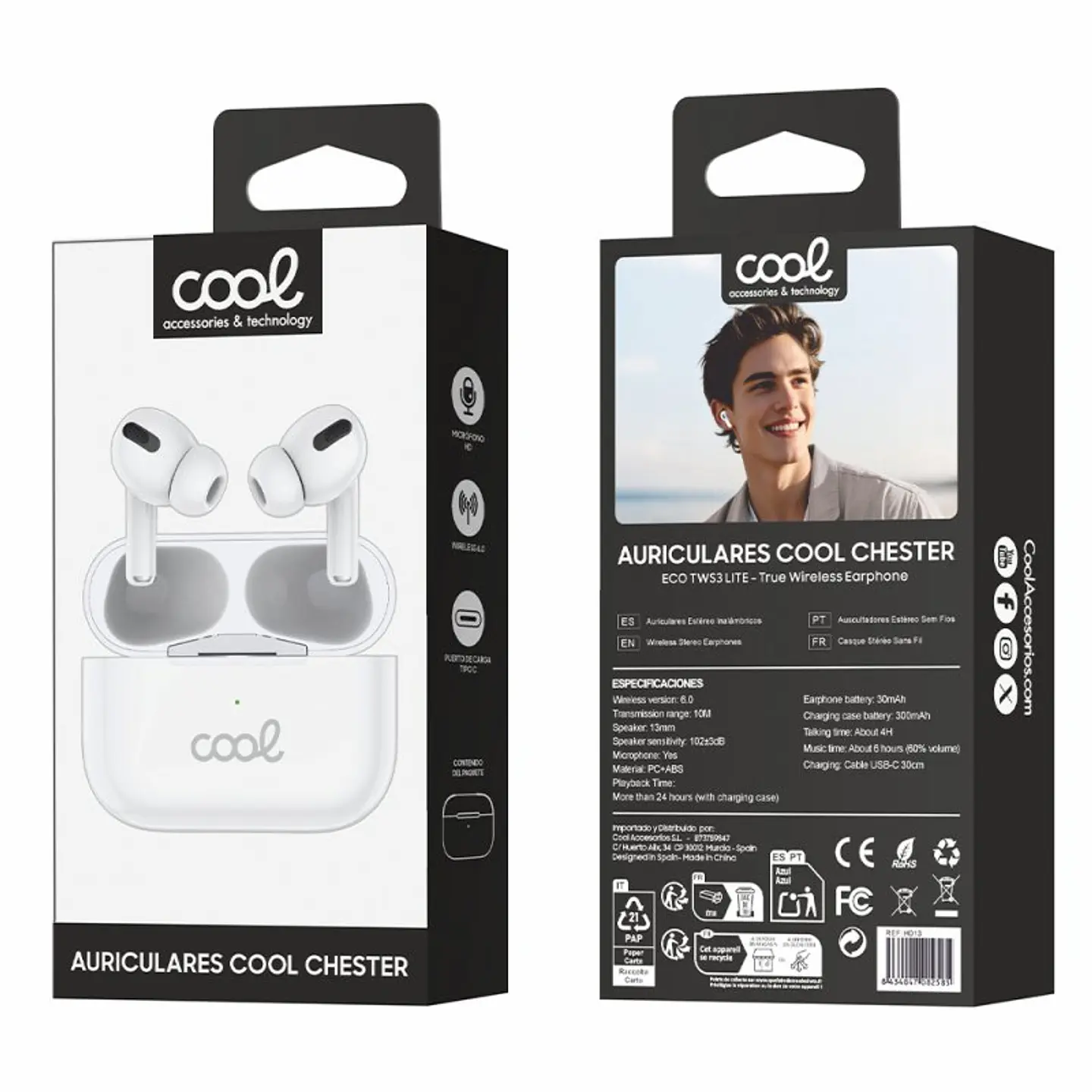 Auriculares Stereo Bluetooth Earbuds COOL Chester Blanco 6