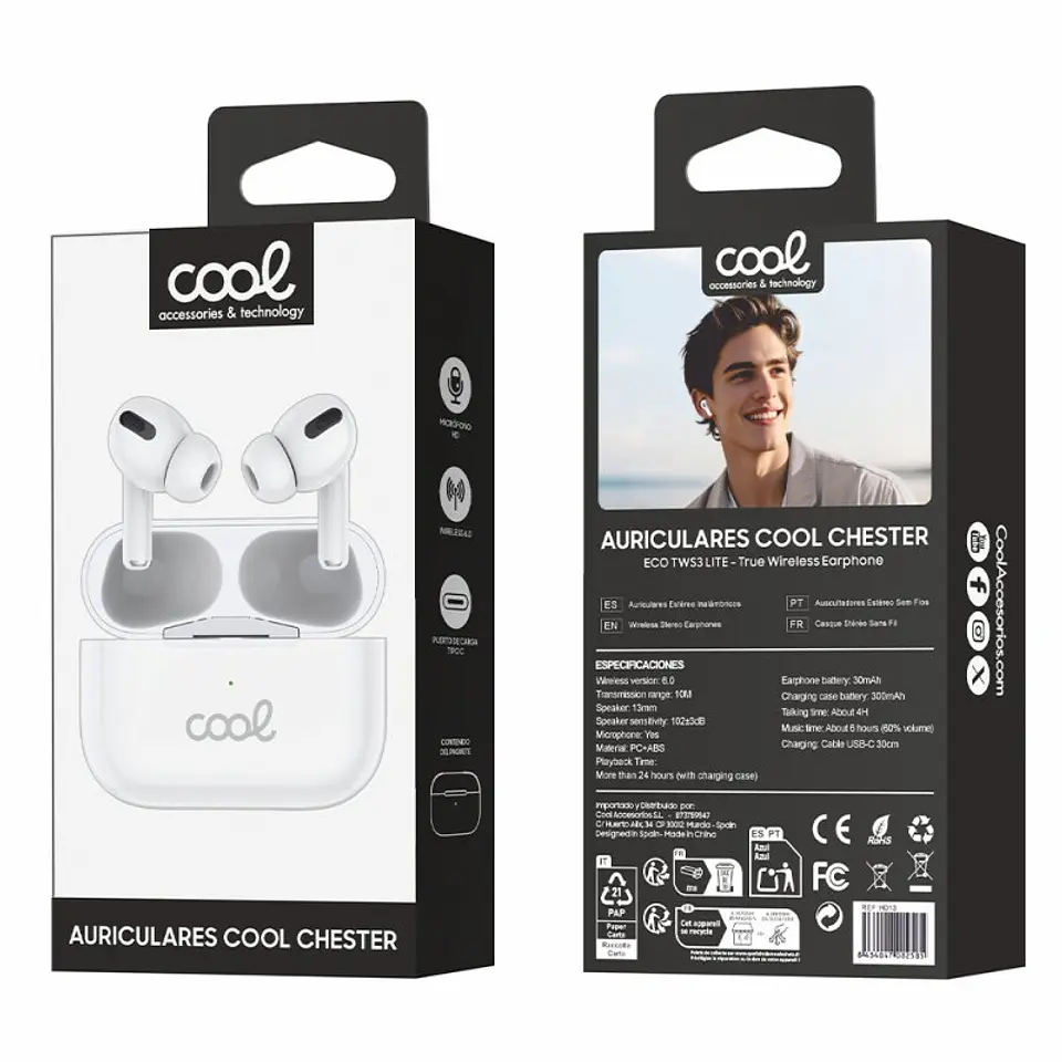 Auriculares Stereo Bluetooth Earbuds COOL Chester Blanco 6