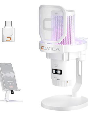 Micrófono Streaming Inalámbrico Usb-c, Rgb, Teléfono, Podcast. Blanco