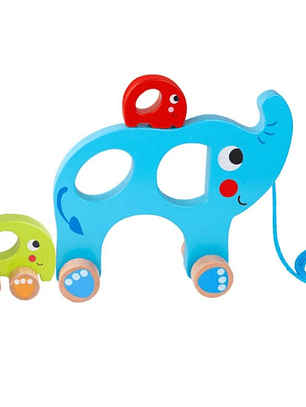 Juguete de Madera Mamá y Bebé Elefantes con Rueditas