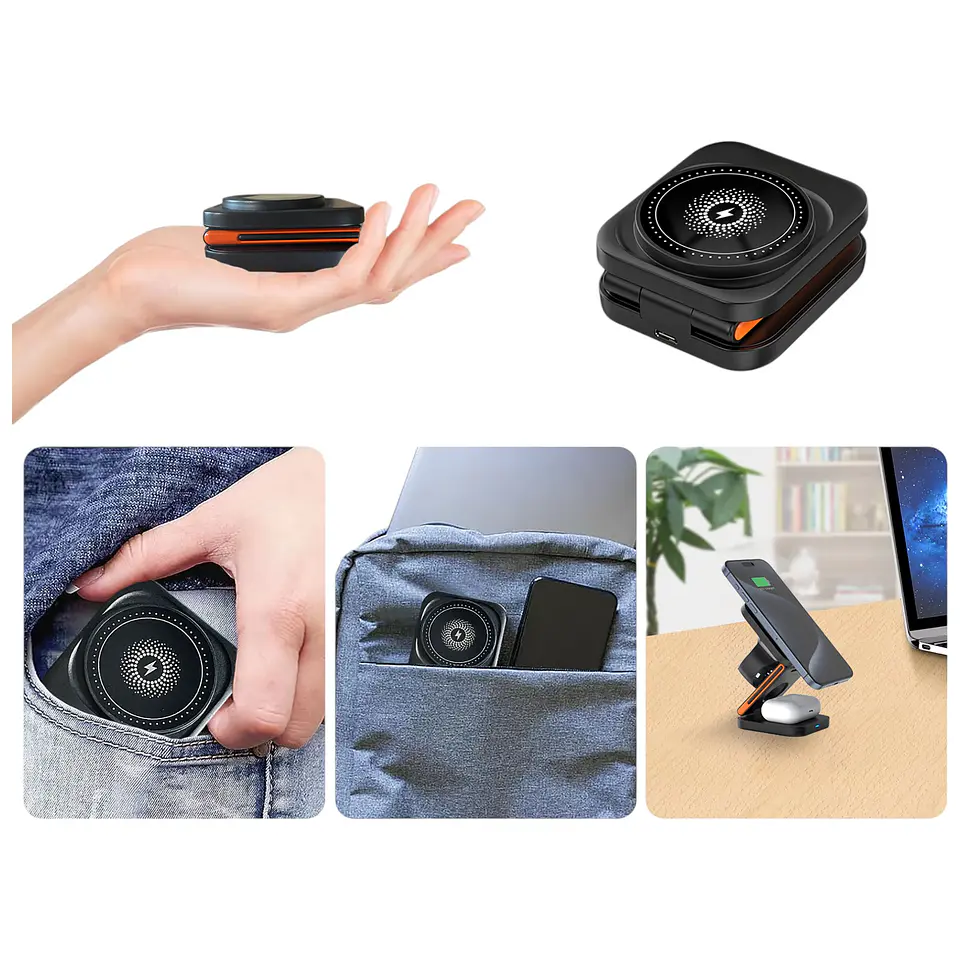 Cargador 3 En 1 Magnético Plegable iPhone Samsung Y Otros 8
