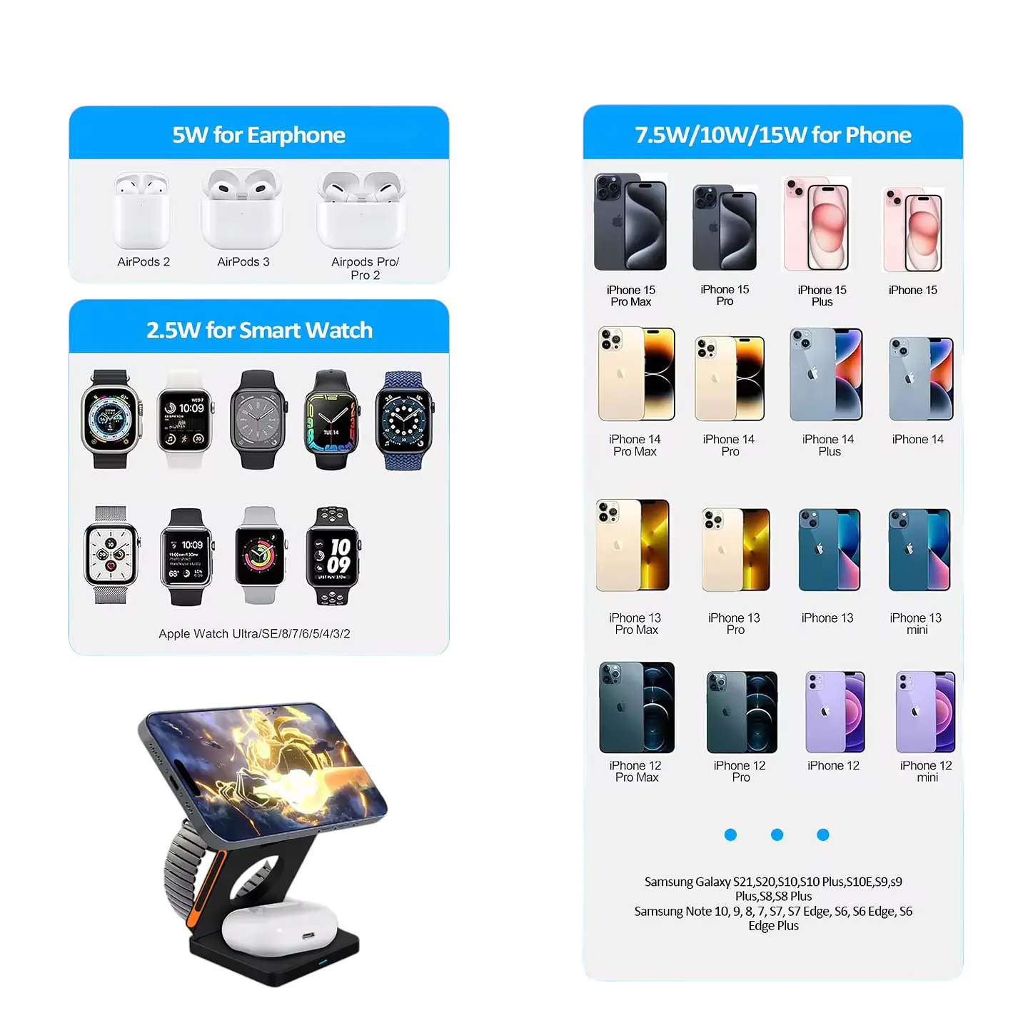 Cargador 3 En 1 Magnético Plegable iPhone Samsung Y Otros 9