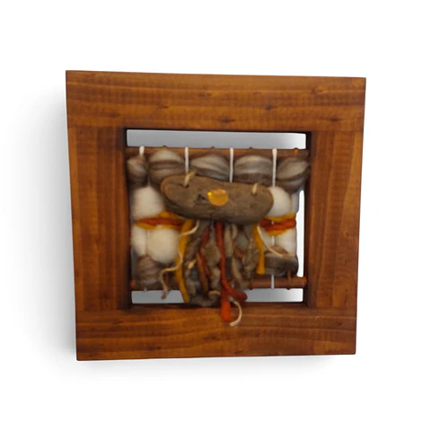 Cuadro Decorativo Marrón Claro en Lana Natural 20 x 20 cm