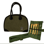 Set Lancheira Eve Canvas Verde e talheres de bambu