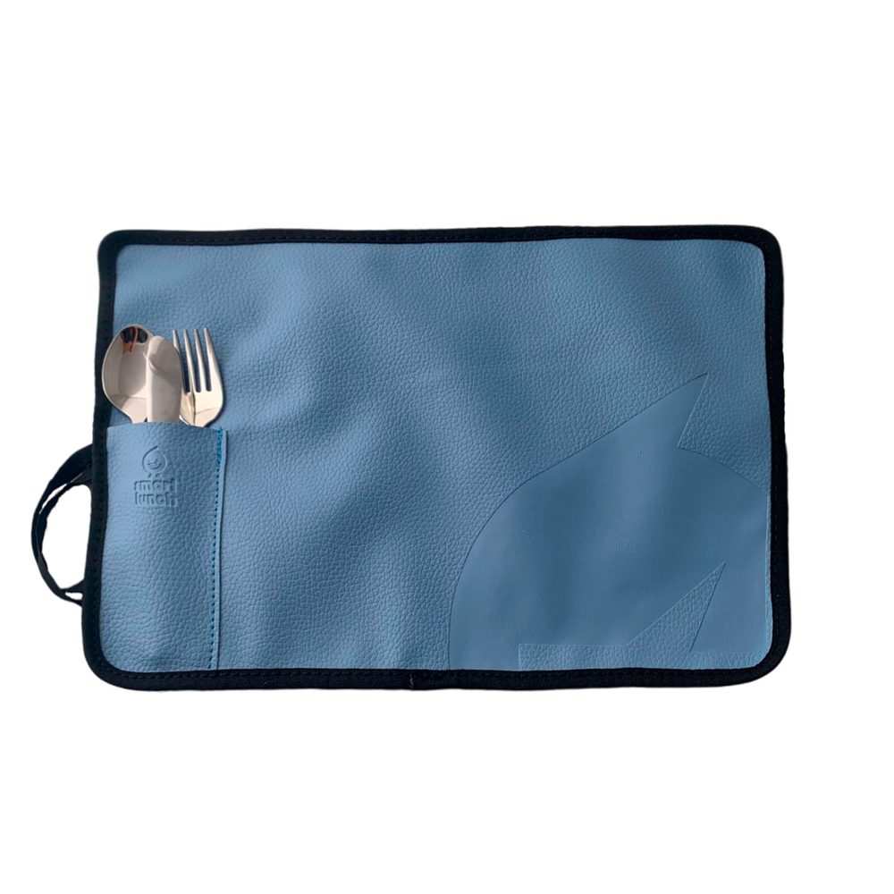 Light Blue Placemat and Stainless Steel Cutlery