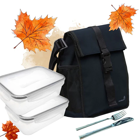 Square Blue Lunch Bag Set With Accessories