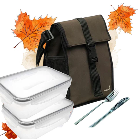 Set Lancheira Square Verde 2 caixas de 500 ml  e talheres