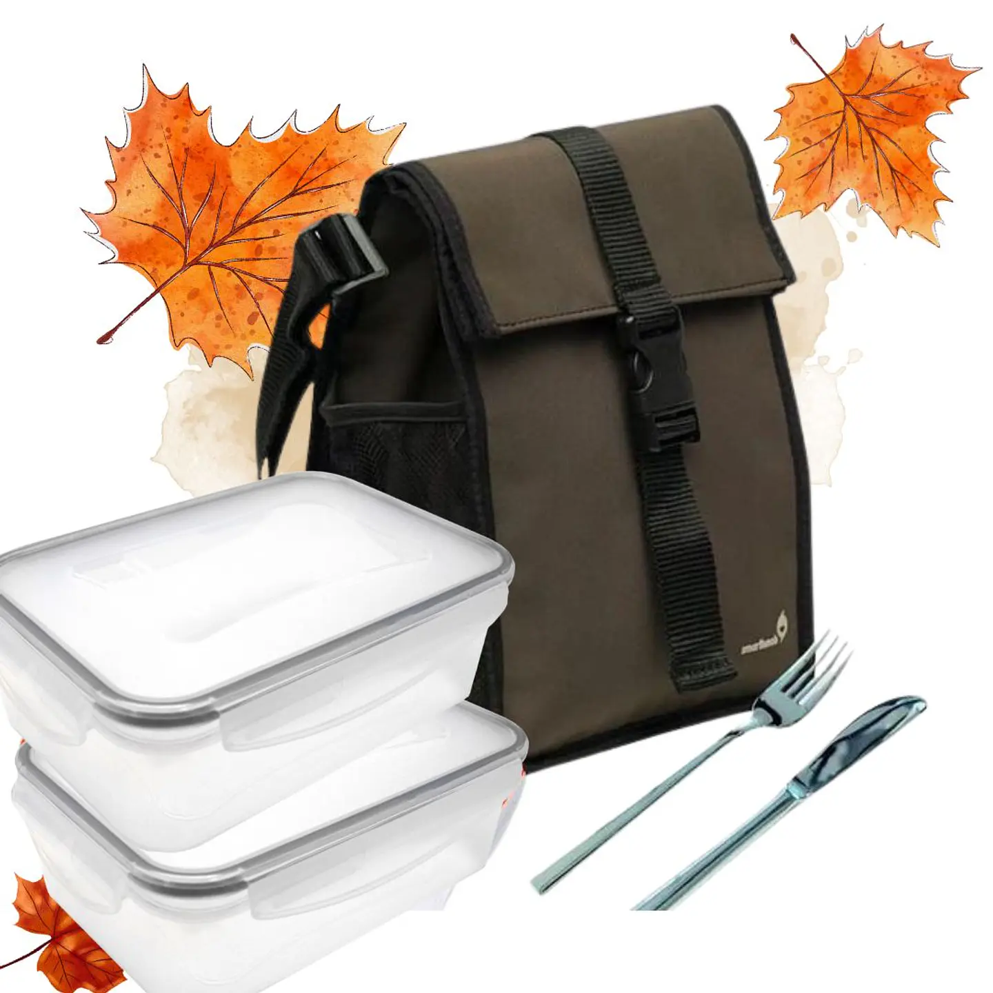 Square Green Lunch Bag Set With Accessories 2