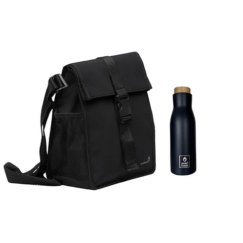 Set Lancheira Square Preto Individual e Garrafa Térmica Cinza
