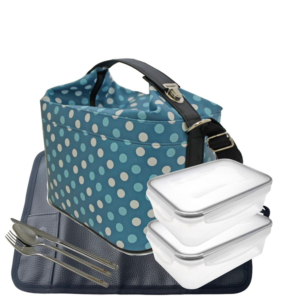 Cubic Dot Blue Lunch Bag Set with Accessories