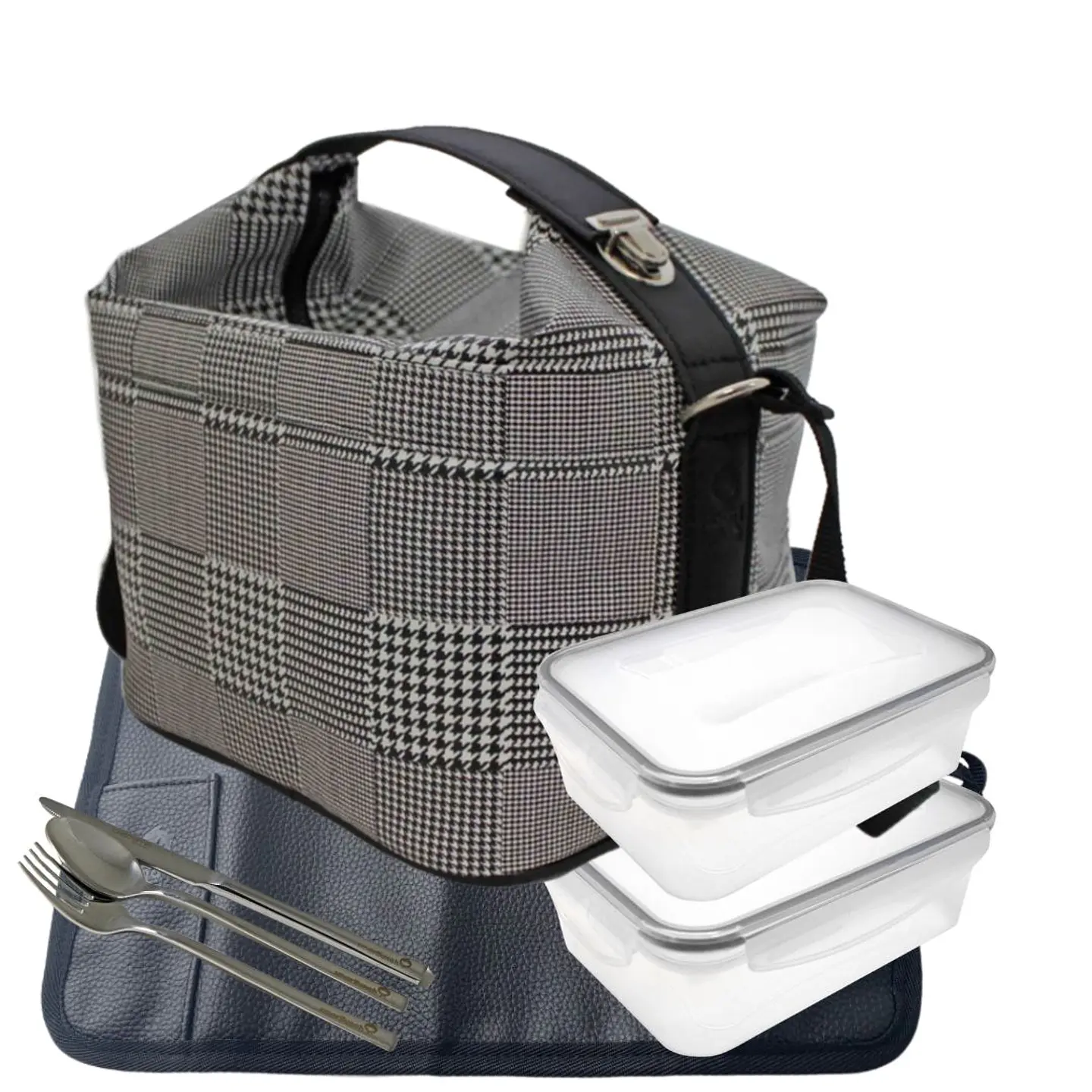 Cubic Pied de Poule Lunch Bag Set with accessories  1