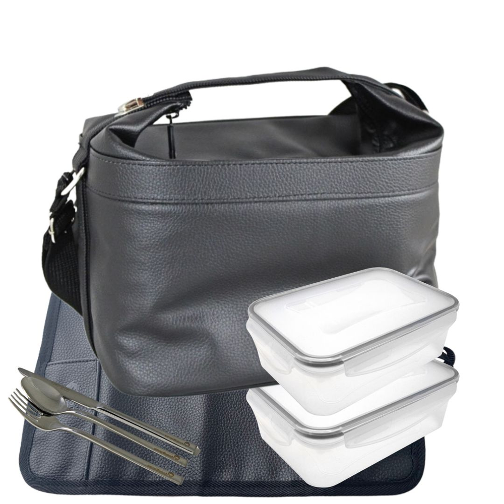 Set Lunch Bag Cubic Black con acessórios