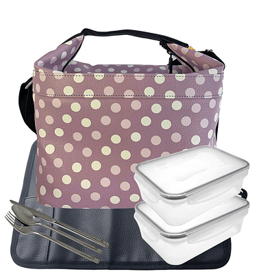 Cubic Pink Dot Lunch Bag Set with Accessories 