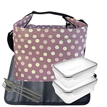 Cubic Pink Dot Lunch Bag Set with Accessories 