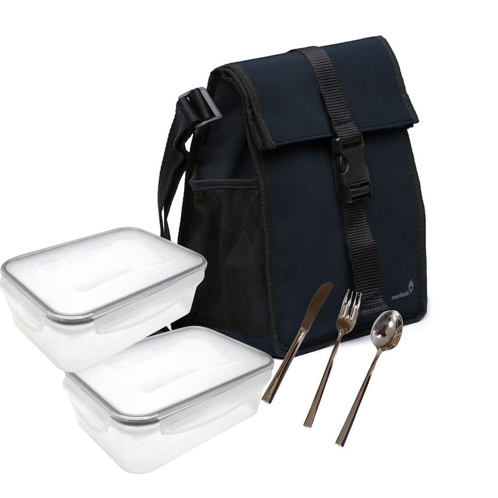 Square Blue Lunch Bag Set With Accessories