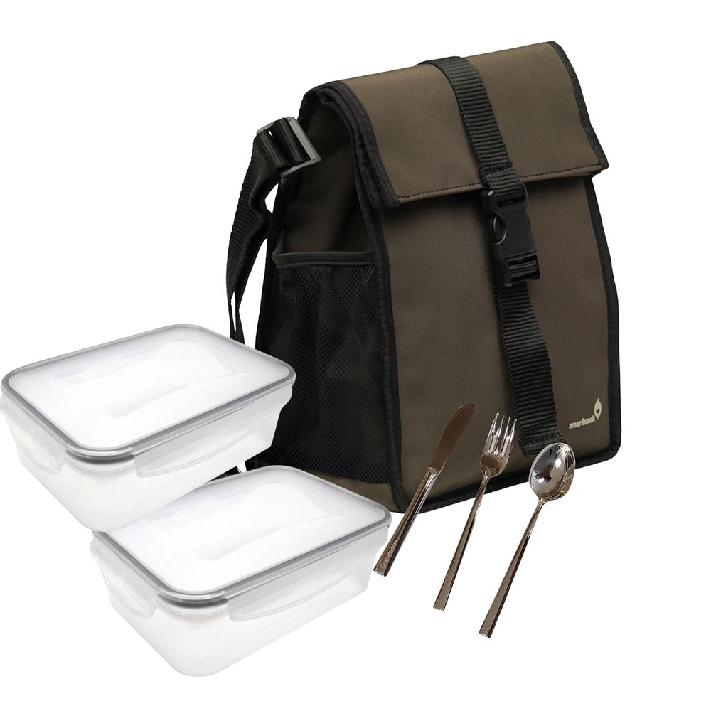 Square Green Lunch Bag Set With Accessories