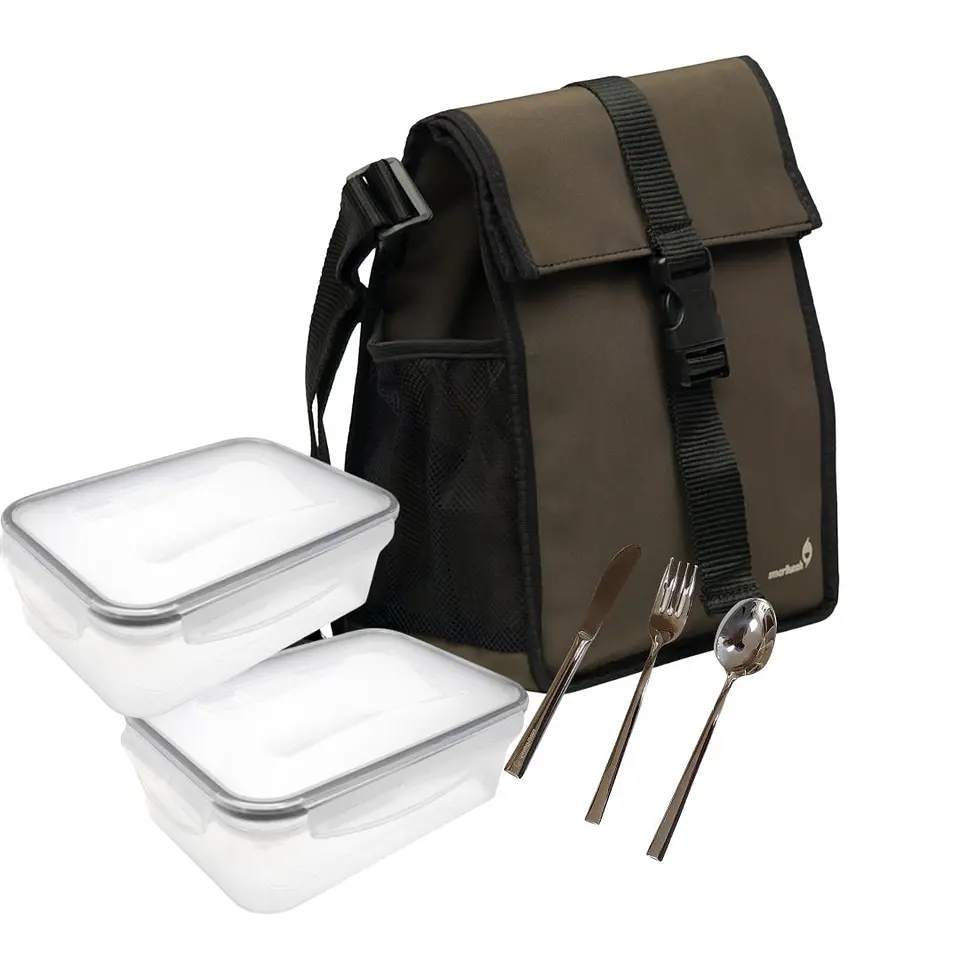 Square Green Lunch Bag Set With Accessories 1