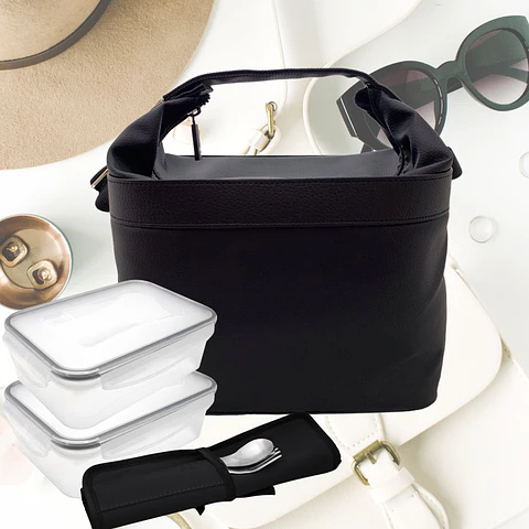 Set Lunch Bag Cubic Black con acessórios