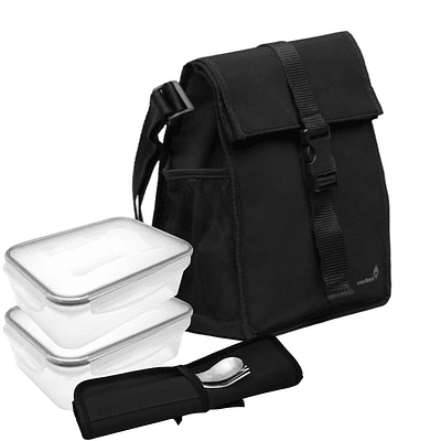 Black Square Lunch Bag Set 2 with Accessories