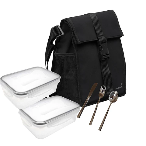 Black Square Lunch Bag Set With Accessories