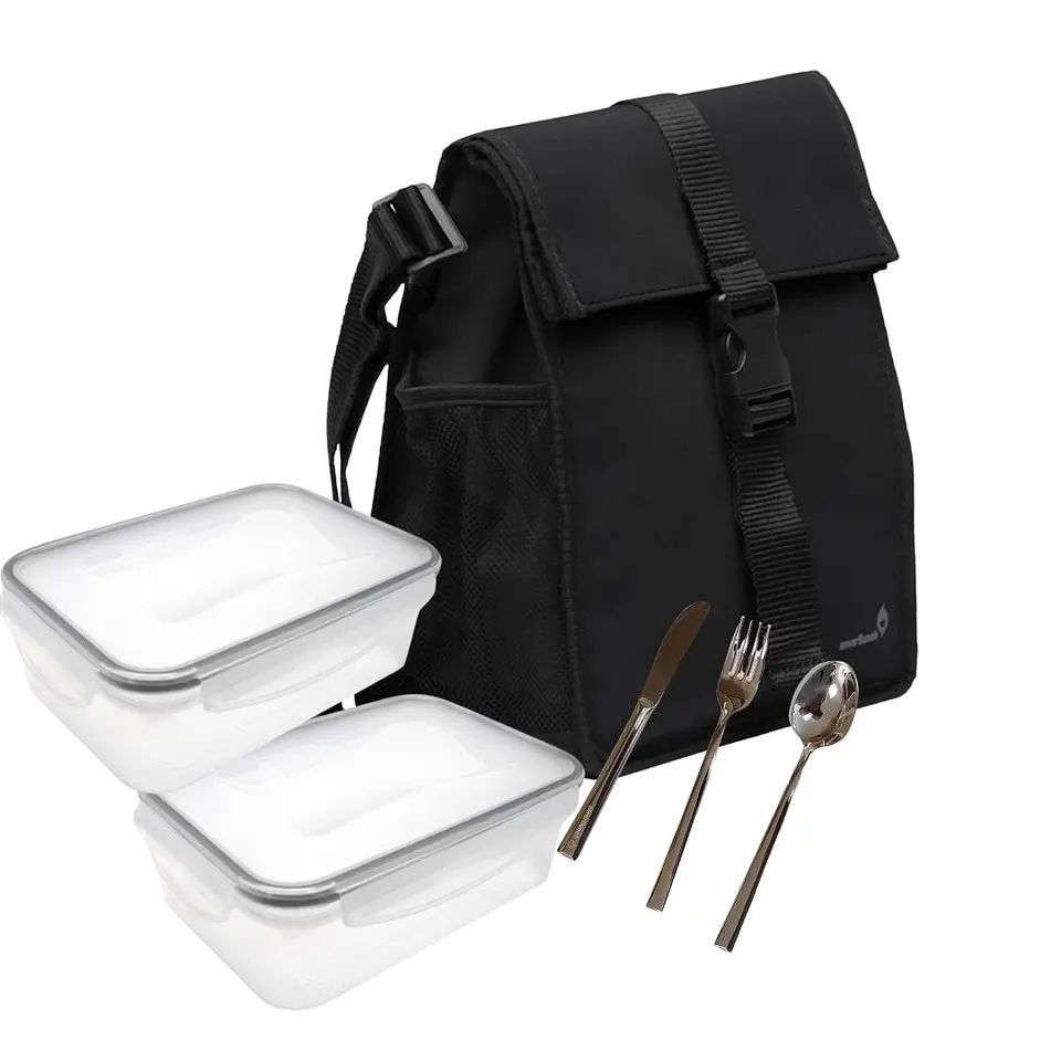 Black Square Lunch Bag Set With Accessories 2