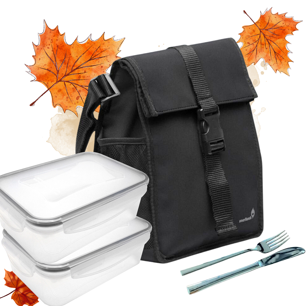 Black Square Lunch Bag Set With Accessories