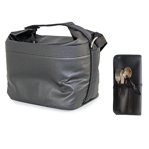 Set Lancheira Cubic Preta, individual e talheres