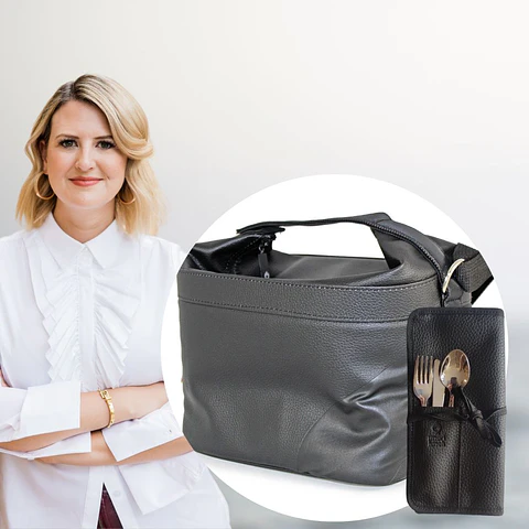 Set Lancheira Cubic Preta, individual e talheres