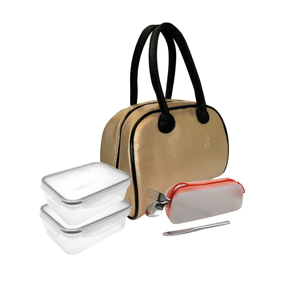 Set Lancheira SmartEve Gold, 2 caixas de 500 ml, set de talheres e estojo de talheres 4
