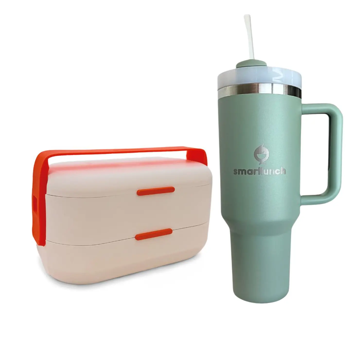 Set Copo Térmico Verde e Marmita Bento Branca 2