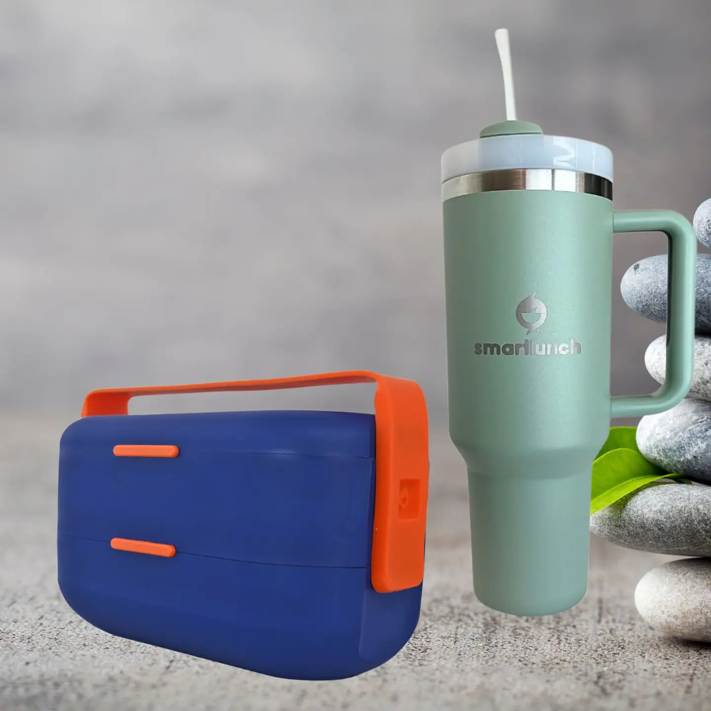 Set Copo Térmico Verde e Marmita Bento Azul 1