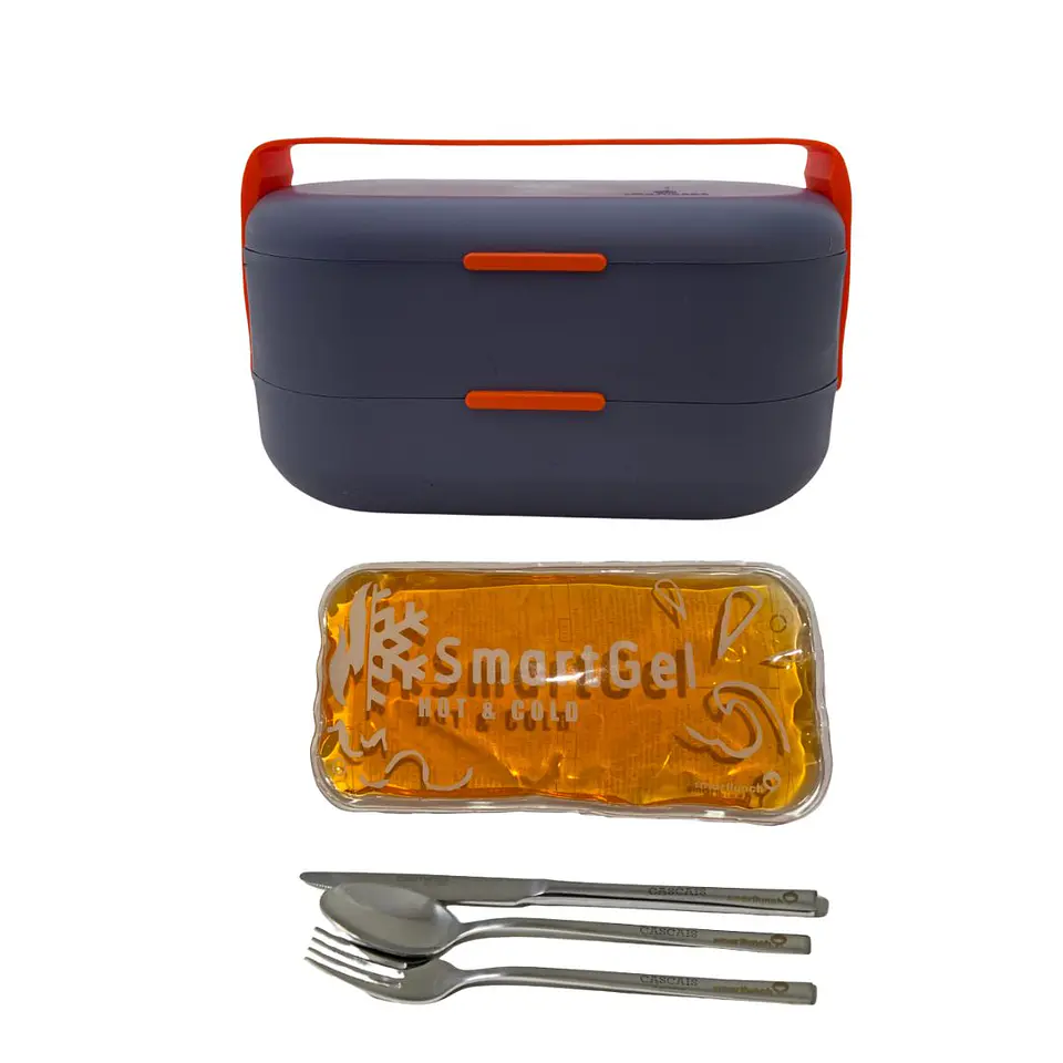 Set  Smartbento AzulCinza Conjunto Talheres  Gel Hot&Cold 2