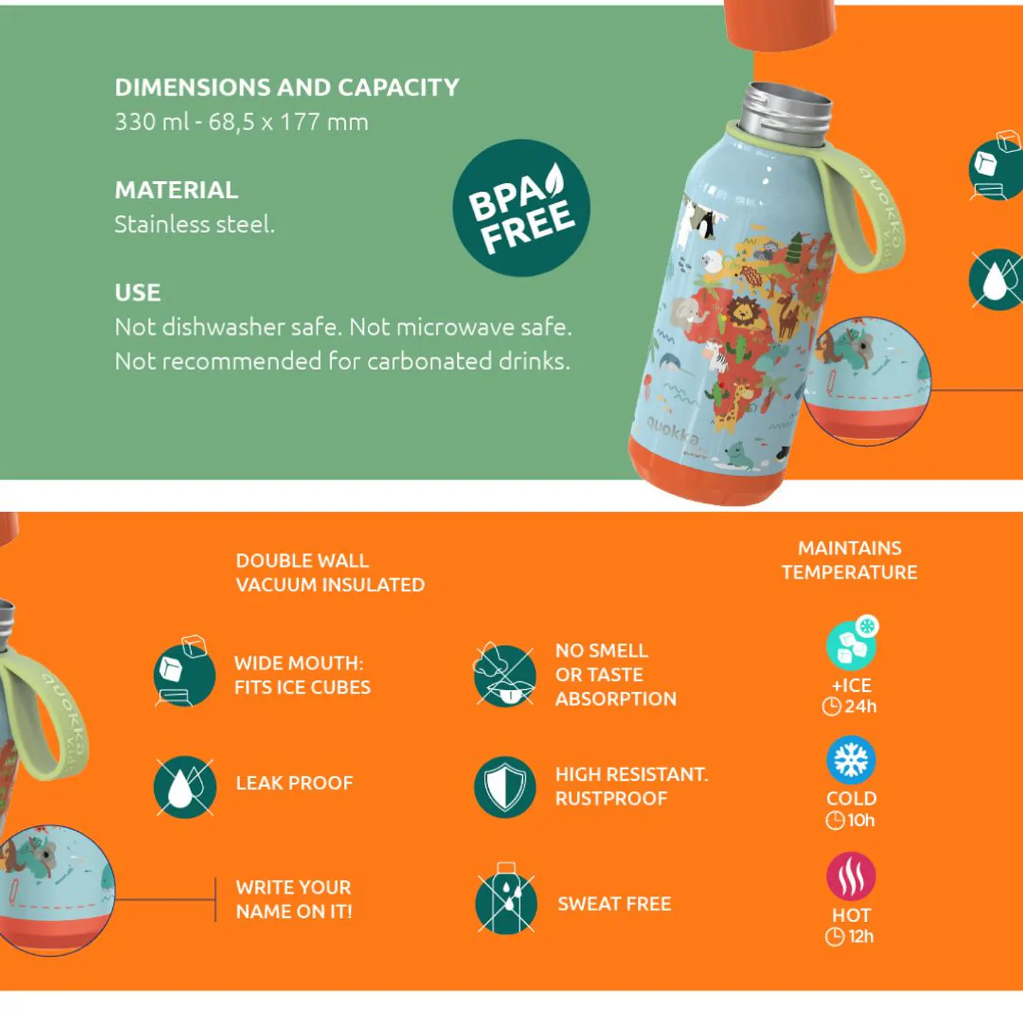 Garrafa Térmica Quokka  Map Of Life 330 ml 3