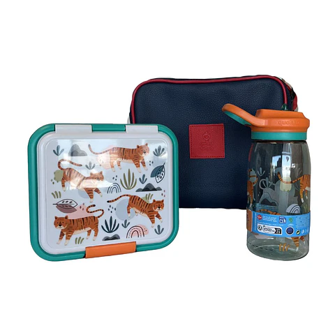 Pack Lancheira Azul com Sandwicheira e Garrafa Kids Tigre