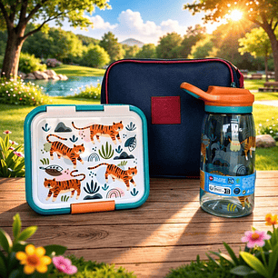 Pack Lancheira Azul com Sandwicheira e Garrafa Kids Tigre