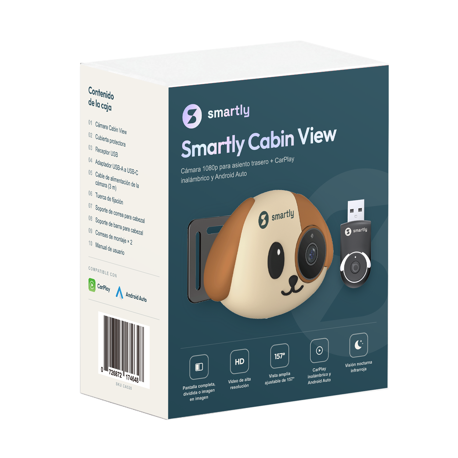 Smartly Cabin View · Cámara de asiento trasero + CarPlay inalámbrico