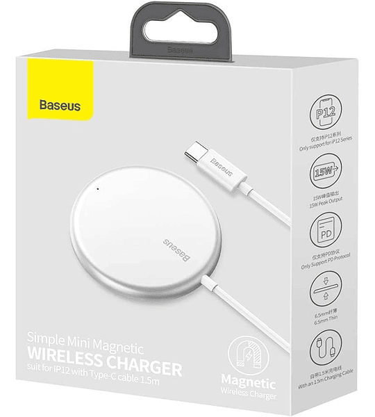Baseus Simple Mini Magnetic Wireless Charger(suit for IP12 with Type-C cable 1.5m) White