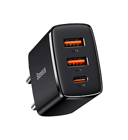 Cargador QC 30W con 2 Puertos USB-A y USB-C Color Negro