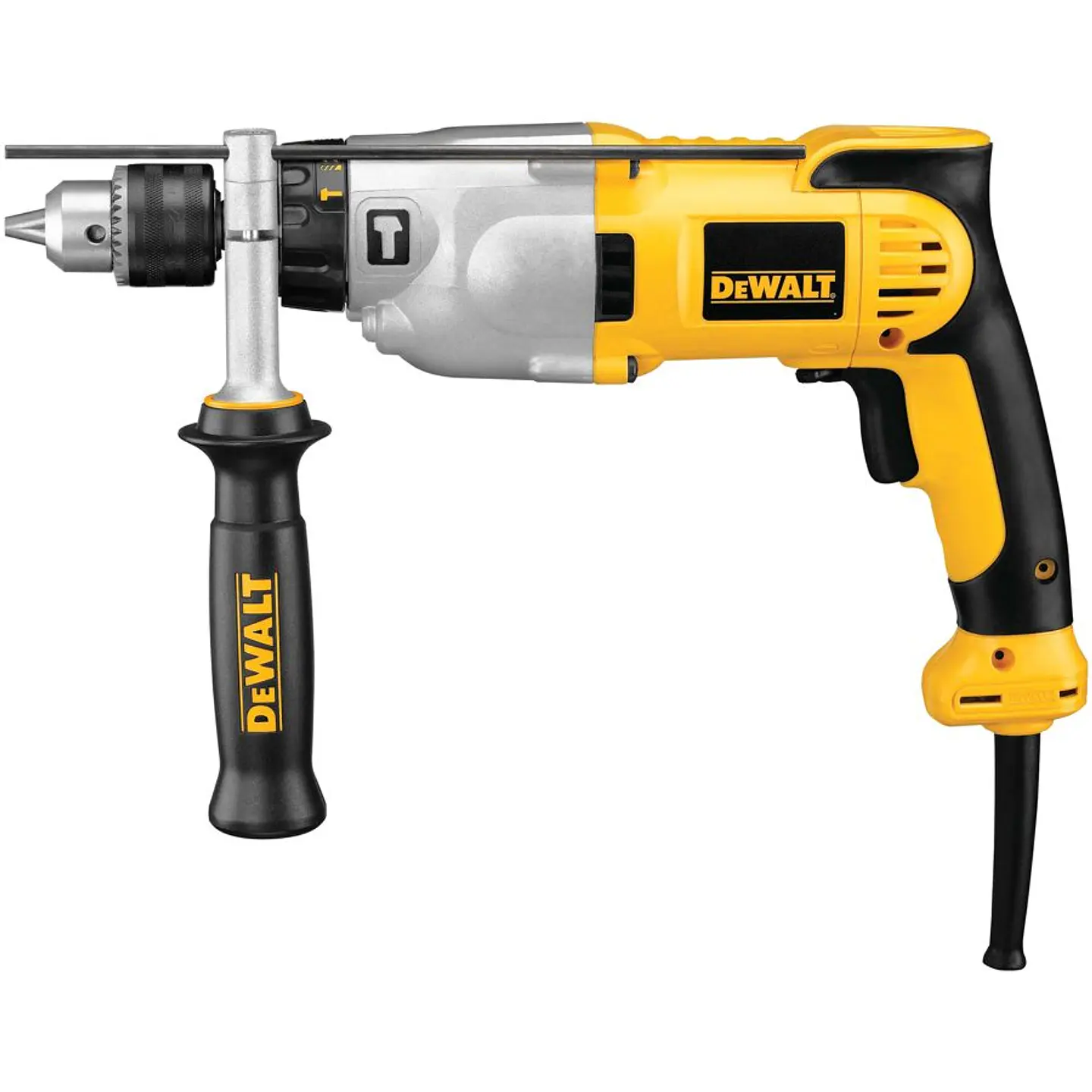 Taladro Percutor 13 Mm 1.100W DeWalt - Incluye (1) Barra de Profundidad . (1) Empuñadura y (1) Llave de Mandril 1