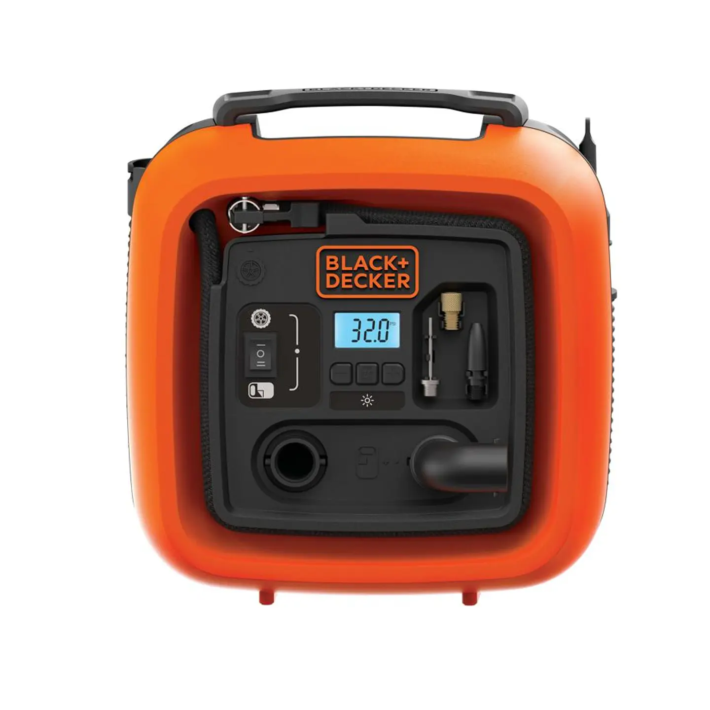 Inflador de 12V Black+Decker - Incluye (1) Punta para Balones, (1) Adaptador de Válvula , (1) Adaptador de Inflables Pequeños y (1) Manguera de Alto V 2