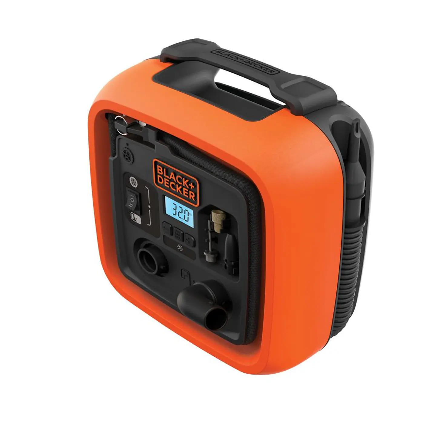 Inflador de 12V Black+Decker - Incluye (1) Punta para Balones, (1) Adaptador de Válvula , (1) Adaptador de Inflables Pequeños y (1) Manguera de Alto V 3